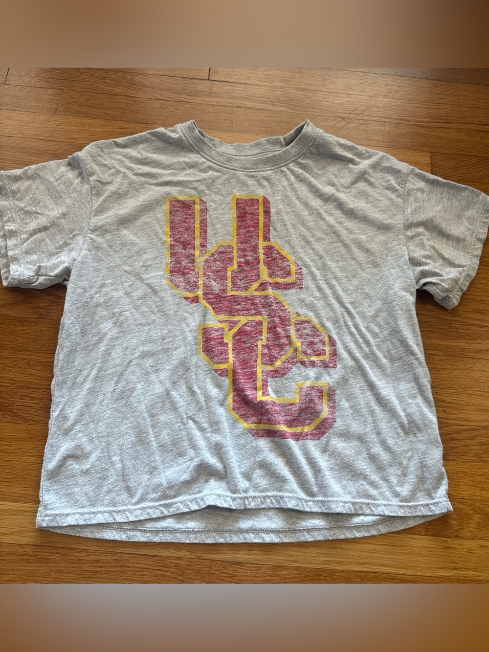 Gray Short-Sleeve Kids Tee with Red and Gold USC Logo